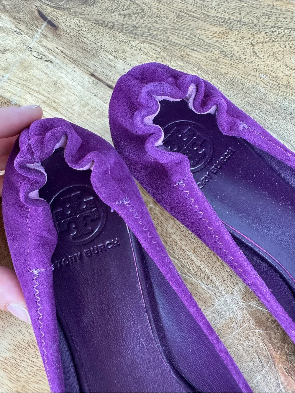 Tory Burch Minnie Ballet Flats – Purple Suede Gold Logo Flats Women’s Size 8